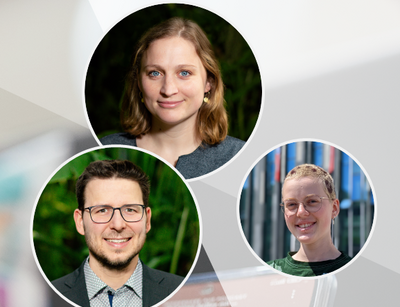 Grafik zum Podcast Auf einen Kaffee mit Jun.-Prof. Dr. Marlene Kretschmer, Jun.-Prof. Dr. Sebastian Sippel und Viktoria Rauchhaus, Fotos: Antje Gildemeister, Neele Löwenberg / Grafik: Thomas Häse - Universität Leipzig