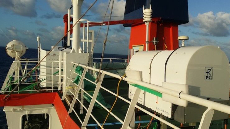 Ground-based remote sensing: LIMHAT and LIMRAD94 employed at the research ship Meteor during a measurement campaign in the Caribbean in 2020. Photo: Heike Kalesse / University of Leipzig