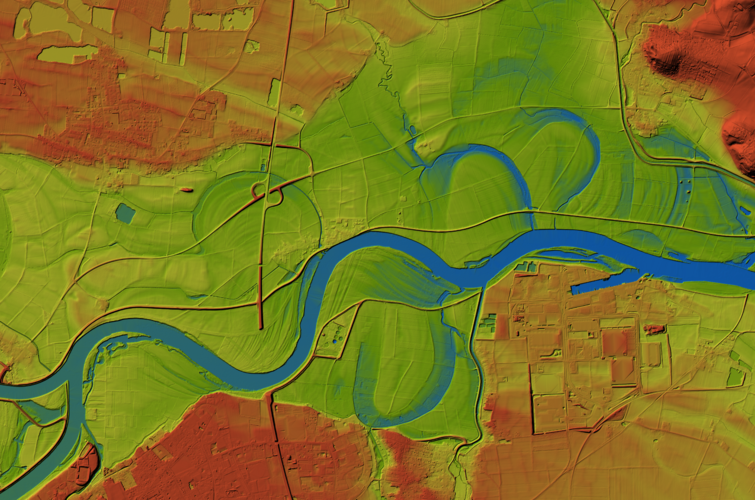 Die Donau-Aue zwischen Straubing und Oberalteich. DGM1: Bayerische Vermessungsverwaltung. Visualisierung: A. Köhler