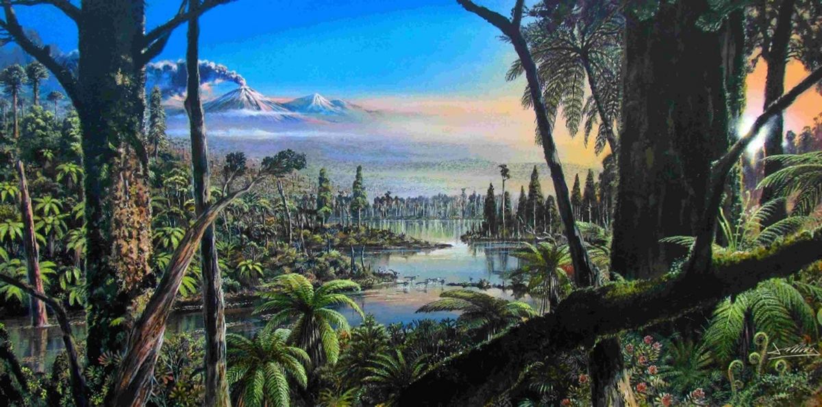 enlarge the image: Acrylic painting of a reconstruction of the Cretaceous rainforest near the South Pole