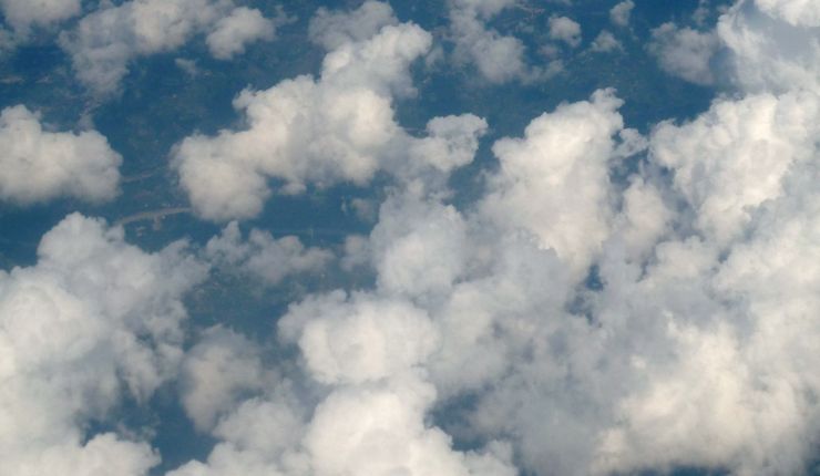 Cumulus clouds taken from an aeroplane. Photo: Katrin Schandert